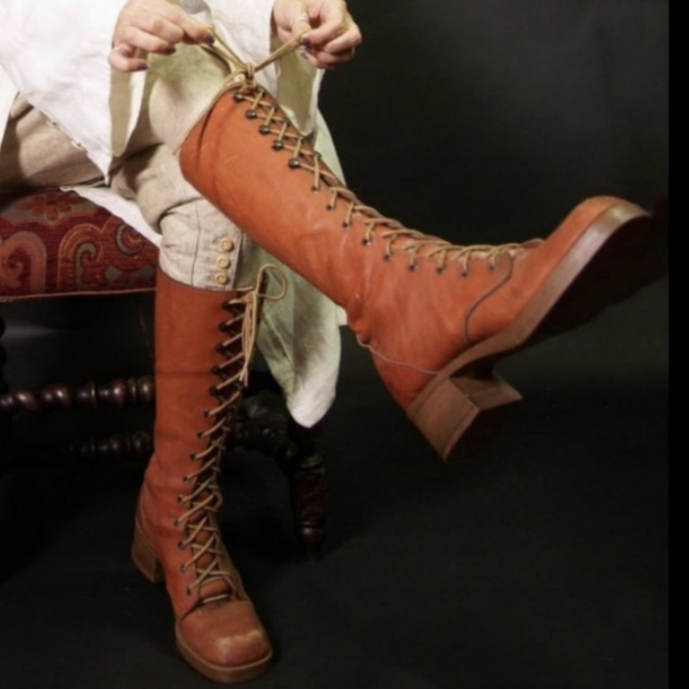 Rare Frye Campus Lug Vintage Lace Up Knee-High Black Antique Leather Boot Size 6 - Picture 3 of 15